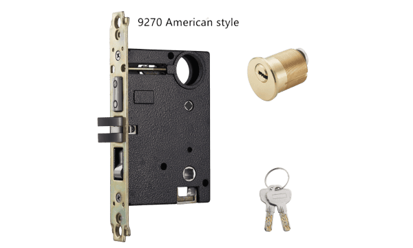 American-style 9270 mortise lock with durable construction and versatile compatibility for modern doors.